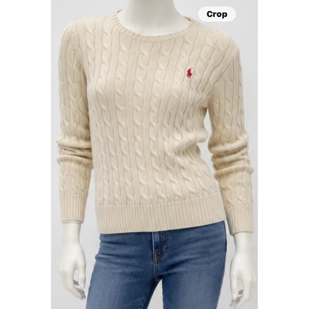 RALPH LAUREN POLO Girls Cable Knit Sweater Pullover Cream Size 12 14 Large L